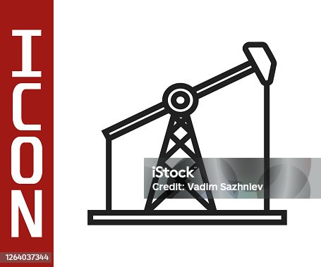 istock Black line Oil pump or pump jack icon isolated on white background. Oil rig. Vector Illustration 1264037344