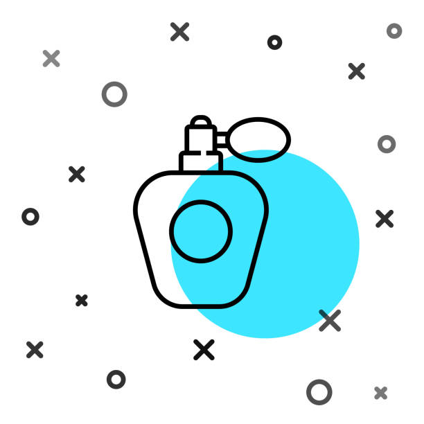 ilustrações de stock, clip art, desenhos animados e ícones de black line perfume icon isolated on white background. random dynamic shapes. vector illustration - sniffing glass