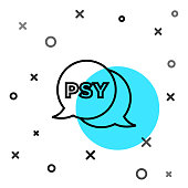 Black line Psychology icon isolated on white background. Psi symbol. Mental health concept, psychoanalysis analysis and psychotherapy. Random dynamic shapes. Vector.