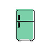 Black line Refrigerator icon isolated on white background. Fridge freezer refrigerator. Household tech and appliances. Vector.