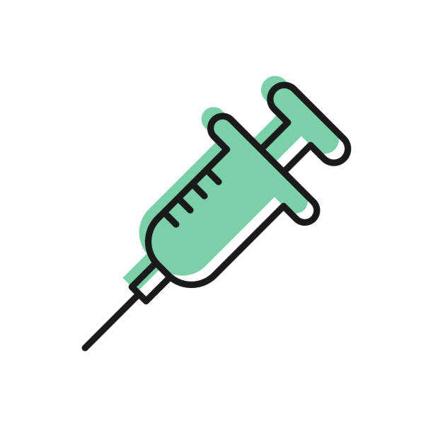 黑線注射器圖標隔離在白色背景上。用於疫苗、疫苗接種、注射、流感疫苗的注射器。醫療設備。向量。 - vaccine 幅插畫檔、美工圖案、卡通及圖標