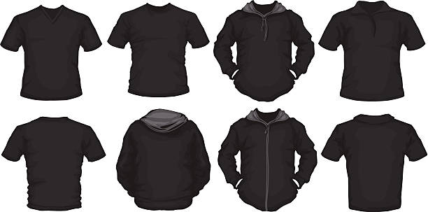 black male shirts template vector set of black male shirts template back and front design hoodie stock illustrations