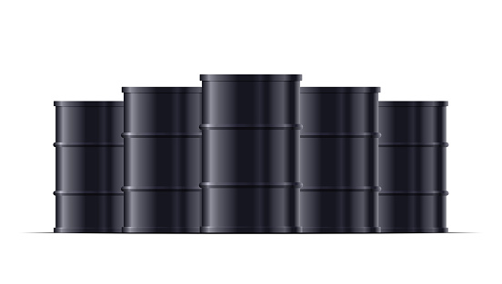 Black metal barrels with gasoline or oil vector illustration