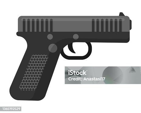 istock Black metal officer pistol. Concept of terrorism and war with the use of military firearms for soldiers. 1365192529