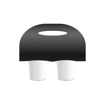 Black mockup holder for two cups of coffee, vector flat illustration on a white background.