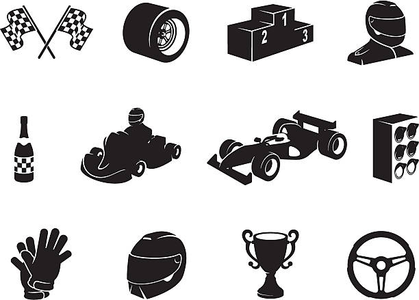 Black Motor Racing Icon Set vector art illustration
