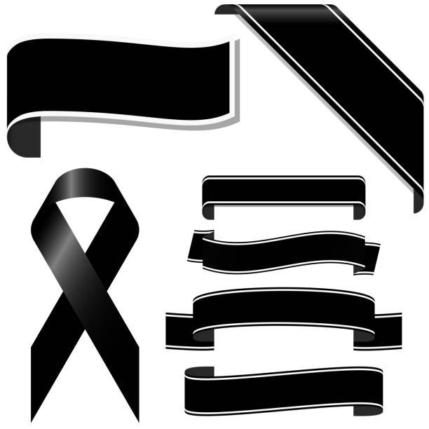 black mourning ribbon and banners collection of black mourning ribbon and banners for sorrowful times flag half mast stock illustrations