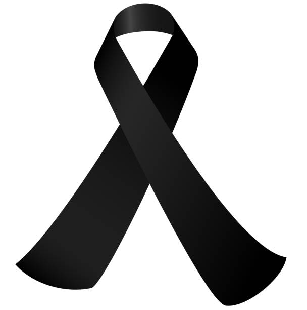black mourning ribbon mourning concept with black awareness ribbon isolated flag half mast stock illustrations