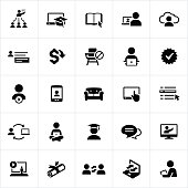 e-learning, online education, education, symbols, icons. All white strokes/shapes are cut from the icons and merged.