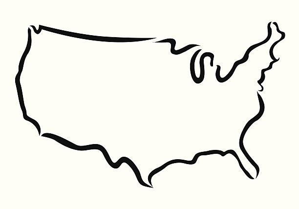 black outline of usa map - abd güney kıyısı eyaletleri stock illustrations