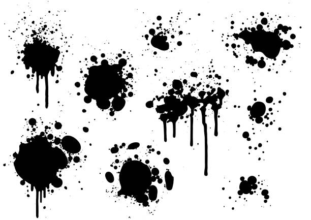 ilustrações de stock, clip art, desenhos animados e ícones de black paint splatters - manchado sujo