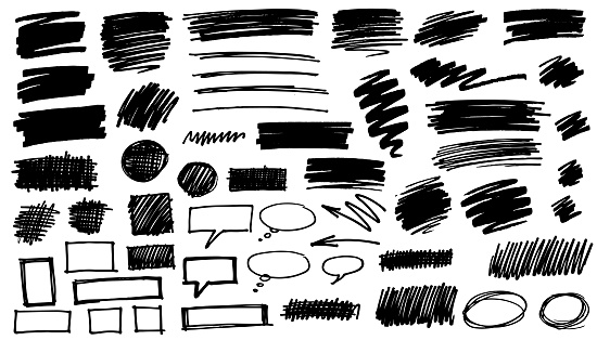 Black paint marker grunge scribbles and shapes vector illustration