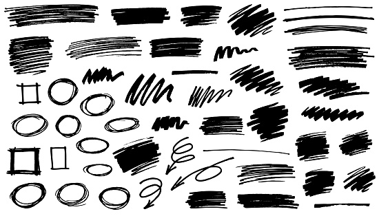 Black paint marker grunge circle, square and rectangle vector illustration