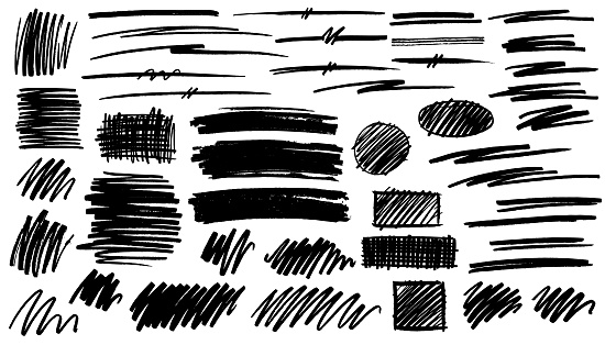Black paint marker grunge shapes and dividing lines vector illustration
