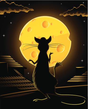 black rat and yellow cheese moon vector illustration