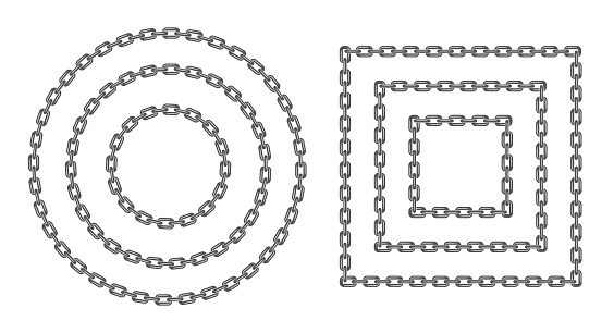 Black round and square chain set. Flat vector illustration isolated on white