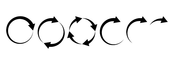 Black round arrows set, circle shapes. Vector