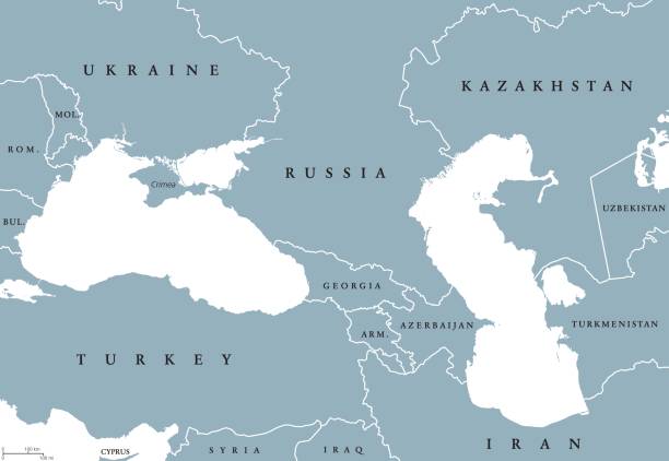 stockillustraties, clipart, cartoons en iconen met zwarte zee en de kaspische zee regio politieke kaart - armenia