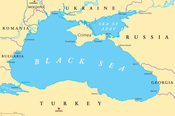 Black Sea and Sea of Azov region political map vector art illustration