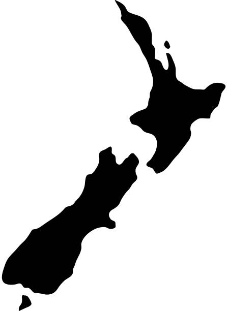 ベクトル図の白い背景の上ニュージーランドの黒いシルエット国国境の地図 - ニュージーランド点のイラスト素材／クリップアート素材／マンガ素材／アイコン素材