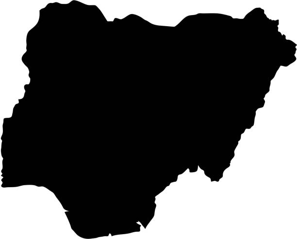 벡터 일러스트 레이 션의 흰색 바탕에 나이지리아의 검은 실루엣 국가 국경 지도 - nigeria stock illustrations