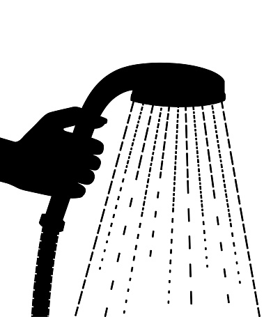黒のシルエット手はシャワー ヘッドを保持します水滴白い背景で隔離のフラット ベクトル図 お手洗いのベクターアート素材や画像を多数ご用意 Istock