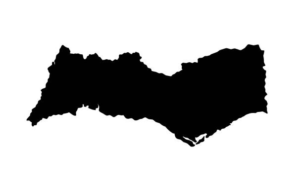 ilustrações de stock, clip art, desenhos animados e ícones de black silhouette map of faro district in portugal - algarve