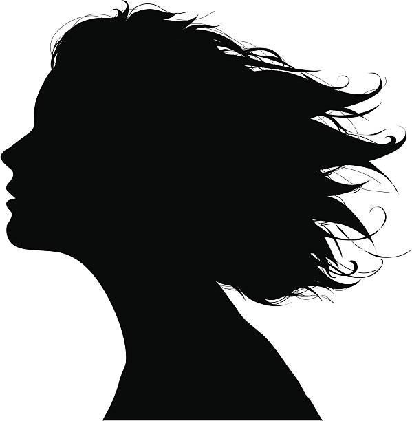 Black silhouette of a woman's facial profile in the wind vector art illustration