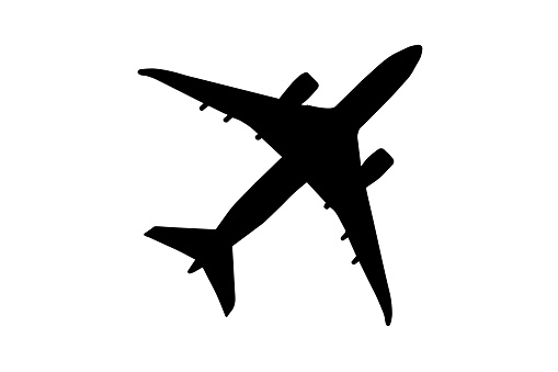 Black silhouette of airplane on a white background. Vector illustration