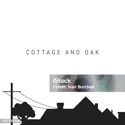 istock Black silhouette of the roof of the cottage with chimneys. Real estate or construction background. Vector illustration. 1197745240