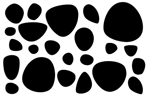 Black silhouette set of smooth stones or pebbles flat vector illustration isolated on white background.
