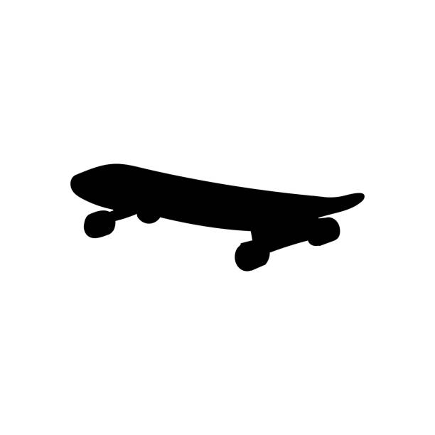 stockillustraties, clipart, cartoons en iconen met zwart skateboard silhouetpictogram van zijmening - de moderne overzicht van de straatsportuitrusting - skateboard