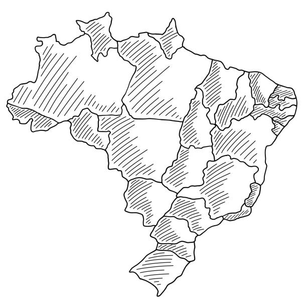stockillustraties, clipart, cartoons en iconen met zwarte schets van de kaart van brazilië op een witte achtergrond - ramos
