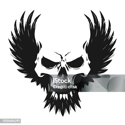 istock Black skull illustration with wings 1310404291