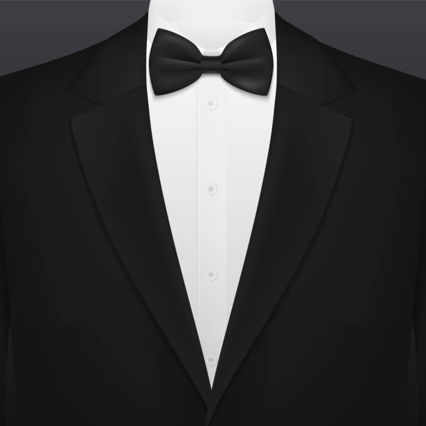 stockillustraties, clipart, cartoons en iconen met zwart roken pak, gentleman tuxedo met stropdas - smoking