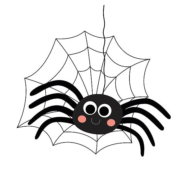 Black Spider animal cartoon character vector illustration. Black Spider with spider web animal cartoon character. Isolated on white background. Vector illustration. spider stock illustrations