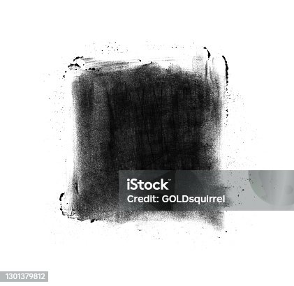 istock Black square smudged by finger drawn by hand with dry pastel on white paper background - abstract isolated dirty square speech bubble in vector - multilayered object with unique textured effect with excess loose material around 1301379812