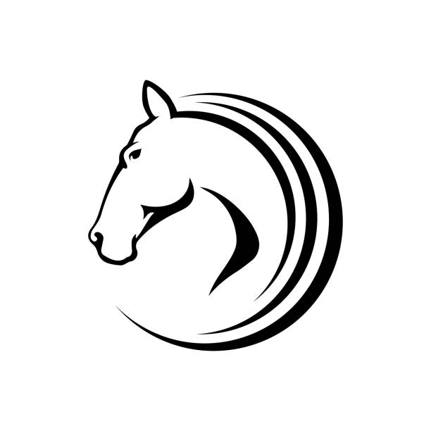 stockillustraties, clipart, cartoons en iconen met zwarte hengst paard hoofd logo vector symbool. de silhouet van zwarte paard illustratie ontwerp - jumping
