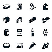 Icons representing common supermarket departments. Departments include meat, dairy, bakery, food, pharmacy, seafood, pet and produce.