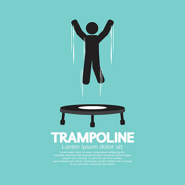 illustrazioni stock, clip art, cartoni animati e icone di tendenza di nero simbolo di una persona saltando sul trampolino elastico - tappeto elastico