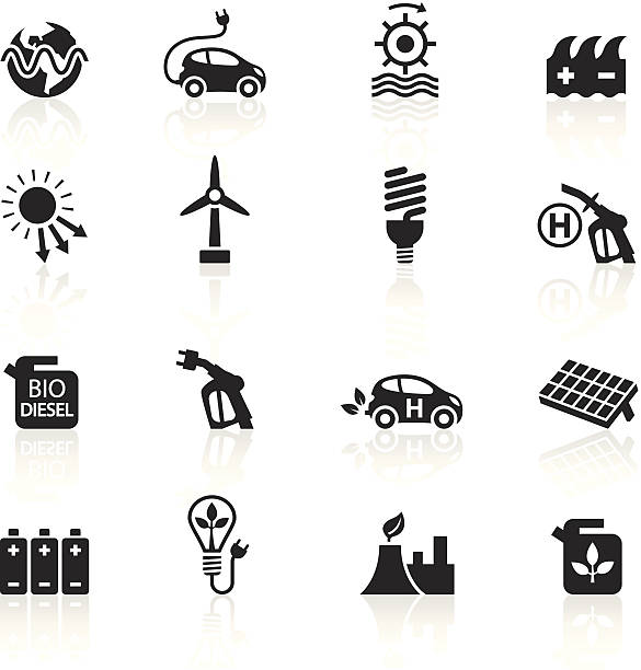 schwarze symbole-alternative energien - icon renewable solar thermal energy stock-grafiken, -clipart, -cartoons und -symbole