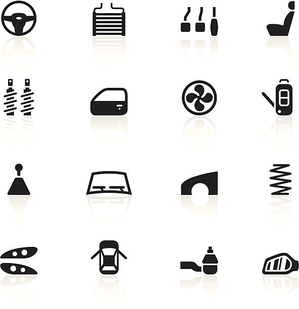 Black Symbols - Car Parts 16 black symbols representing different car parts. window icons stock illustrations