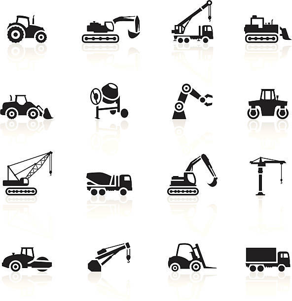 Black Symbols - Construction Machines Illustration representing different construction machines. crane machinery stock illustrations