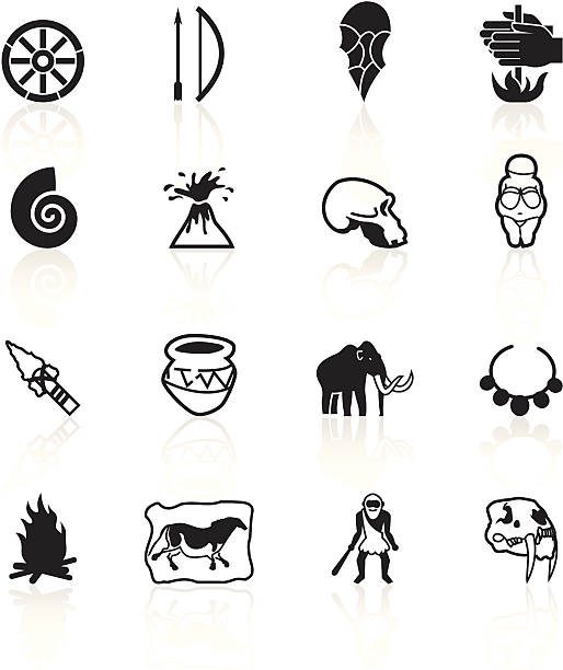 schwarze symbole-prähistorischen - felszeichnung oder höhlenmalerei stock-grafiken, -clipart, -cartoons und -symbole
