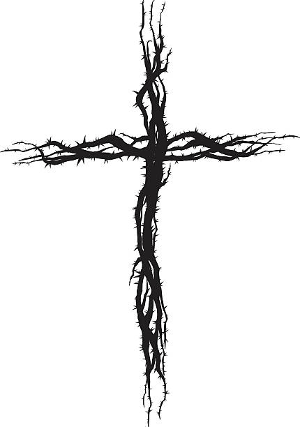 Black thorn cross against white background  good friday stock illustrations