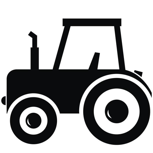 schwarzer traktor, vektorsymbol - traktor stock-grafiken, -clipart, -cartoons und -symbole