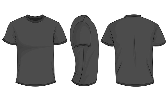 Black Tshirt Template In Front Side And Back Views Stock Illustration ...