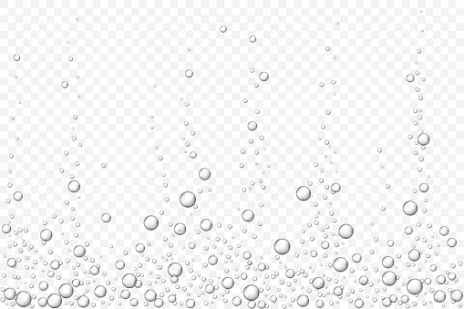 Vector black underwater air bubbles texture isolated on light transparent background. Fizzing bubbles in aquarium, champagne or effervescent drink. 3d transparent realistic oxygen gas bubbles.