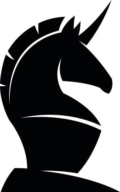 Black unicorn Black unicorn on a white background chess silhouettes stock illustrations
