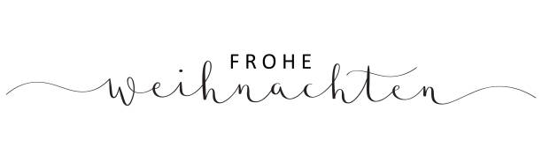 FROHE WEIHNACHTEN black vector brush calligraphy banner card (MERRY CHRISTMAS in German) FROHE WEIHNACHTEN black vector brush calligraphy banner card with snowflakes (MERRY CHRISTMAS in German) german language stock illustrations